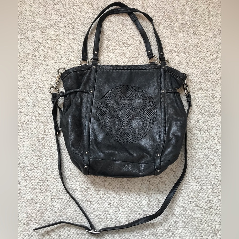 Coach Audrey Black Leather Convertible Cinchable Hobo Shoulder Crossbody Bag